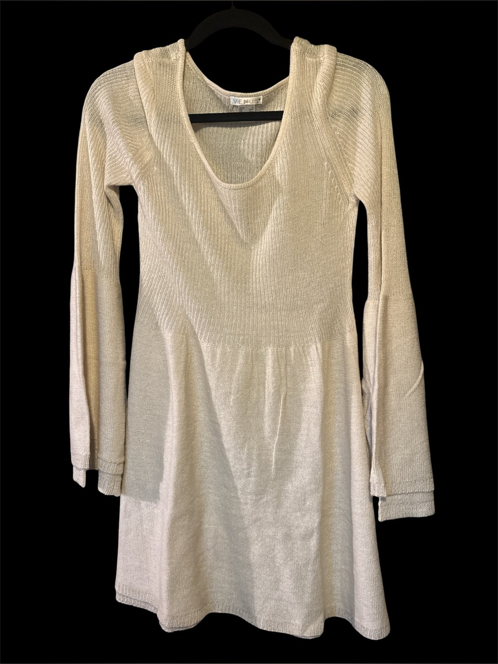 Venus Cream Long-Sleeve Knit Swing Dress bell sleeves medium nwt